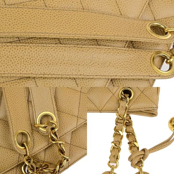 CHANEL CC Matelasse Chain Shoulder Bag Caviar Skin Leather Beige Vintage - Picture 3 of 16
